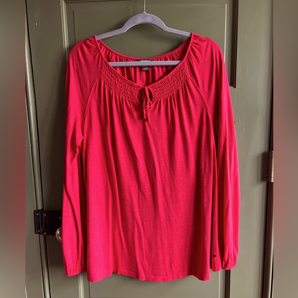 Eddie Bauer Long Sleeve Slub Knit Tee Peasant Coral Red